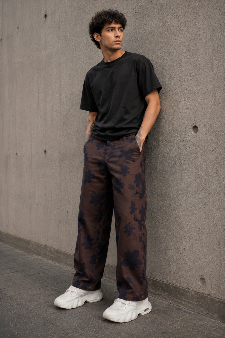 Floral Printed Baggy Cargo Pants