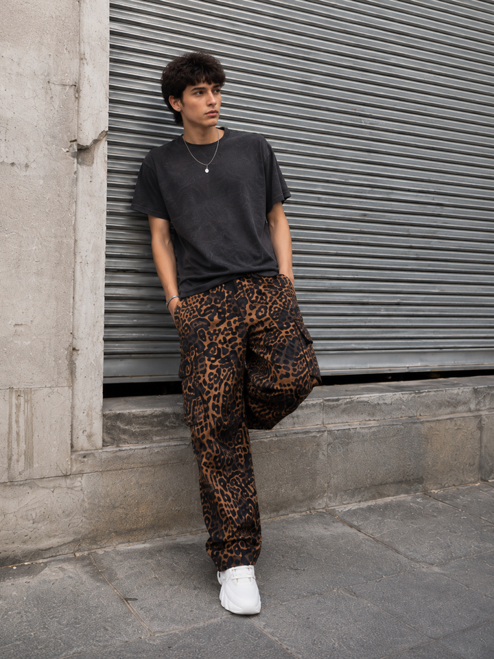 Animal Printed Twill Baggy Cargo Pants