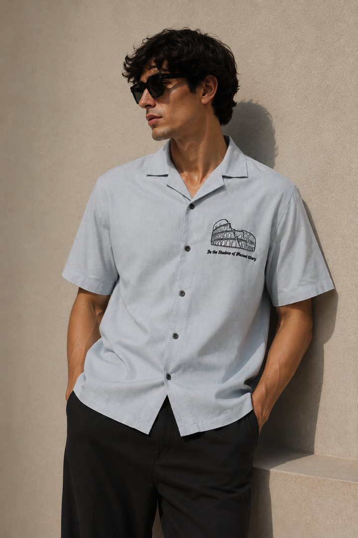 Heritage : Embroidery Textured fabric Cuban Cotton Shirt