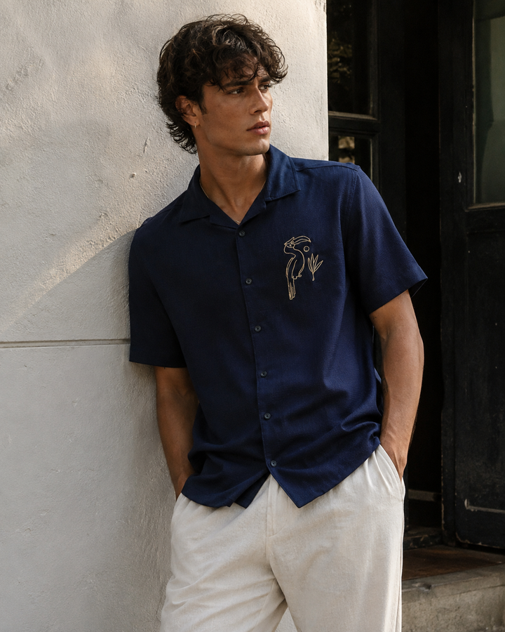 Golden Bird: Embroidery Textured Fabric Shirt