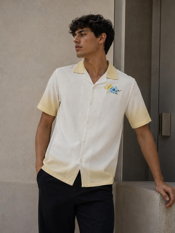 Classic: Parrot Printed White Cuban Cotton Shirt