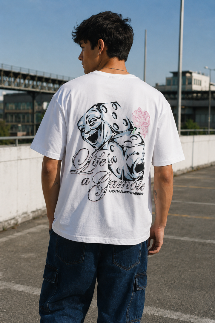 Game of Dice: White Oversized T-shirt