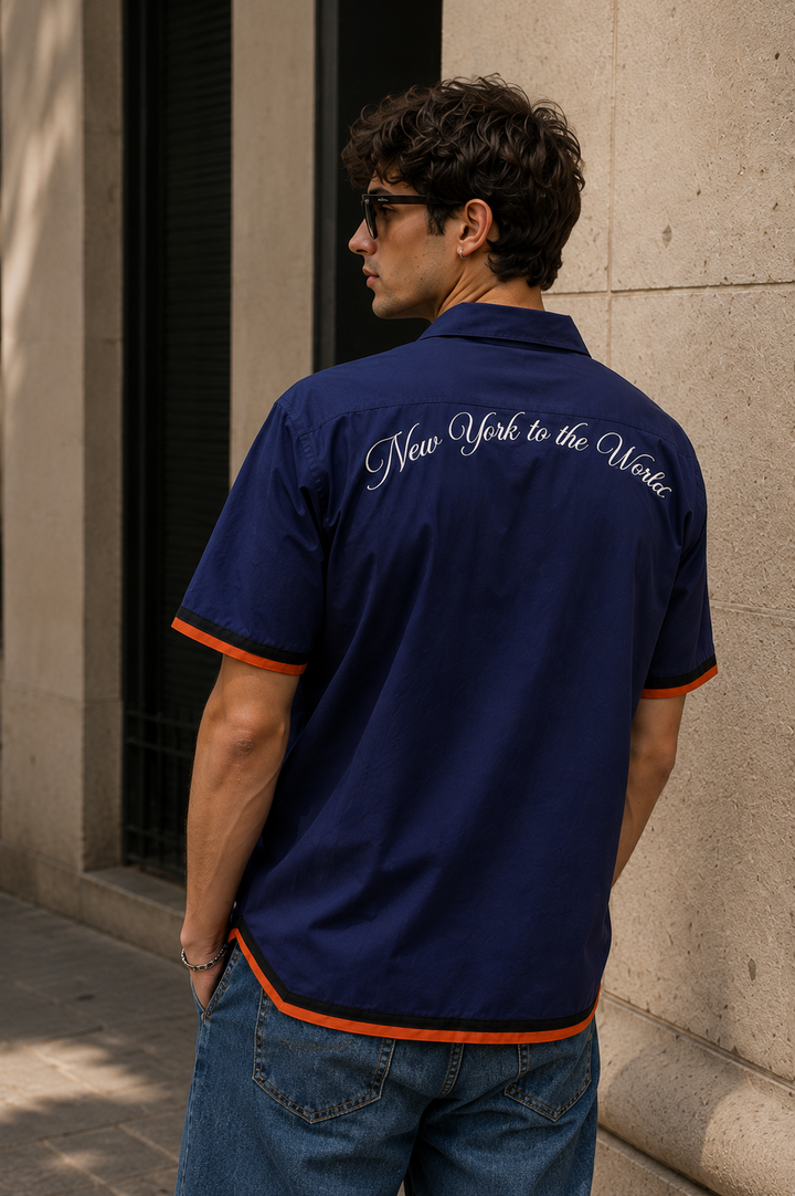 New york: Blue Oversized Shirt