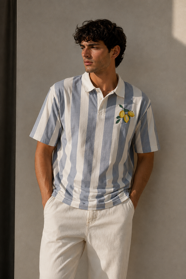 Lemon: Grey Stripes Polo Shirt
