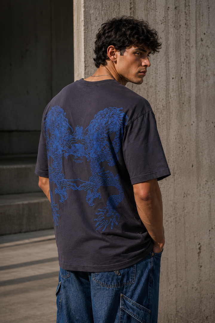 Japanese Dragon: Grey Oversized T-shirt