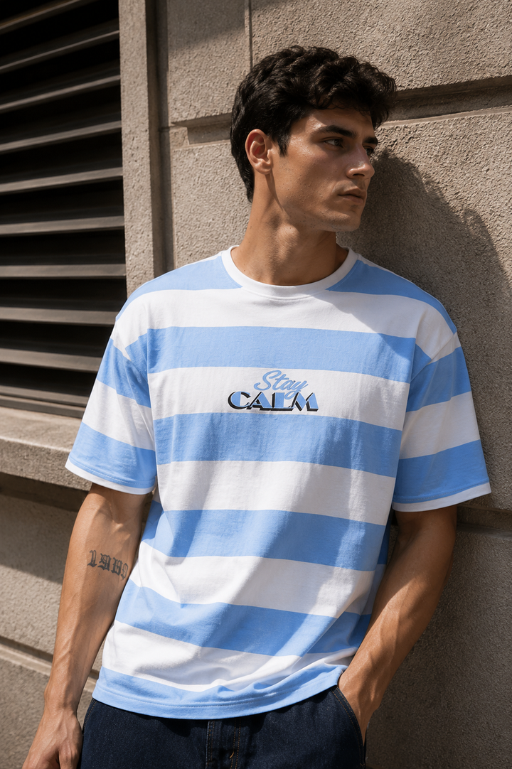 Stay Calm: Blue Stripes Oversized T-shirt