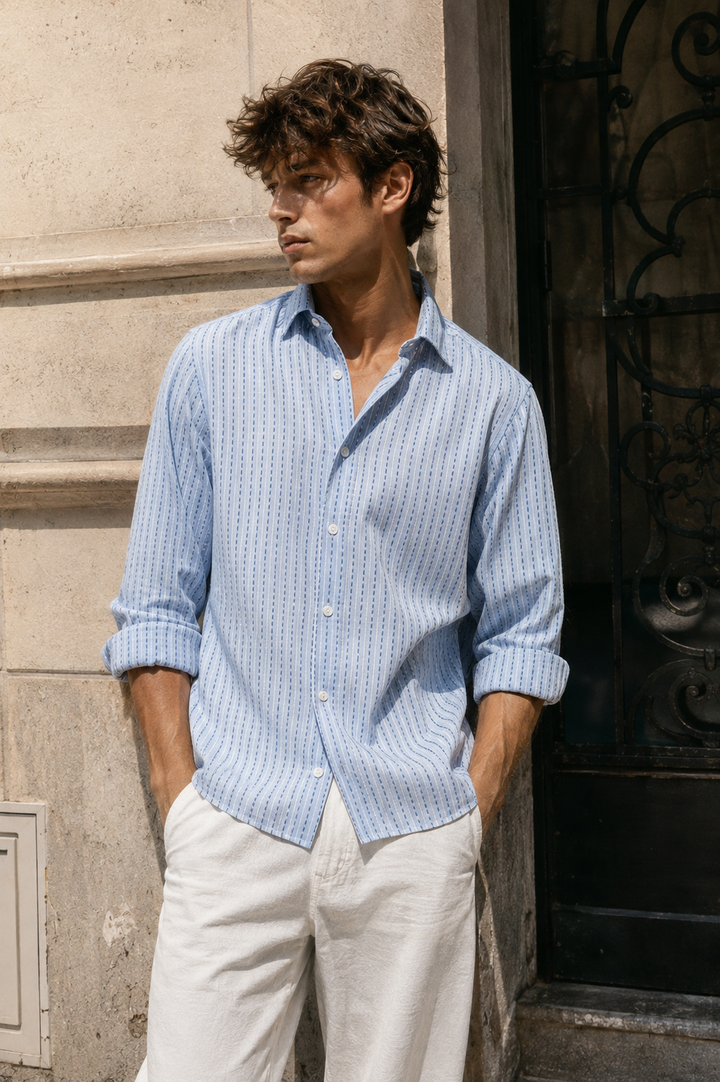 Self Striped Blue Shirt