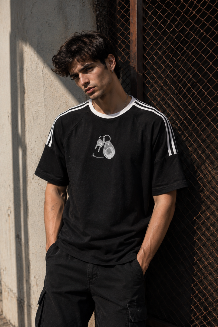 Grey Keychain: Black Oversized T-shirt