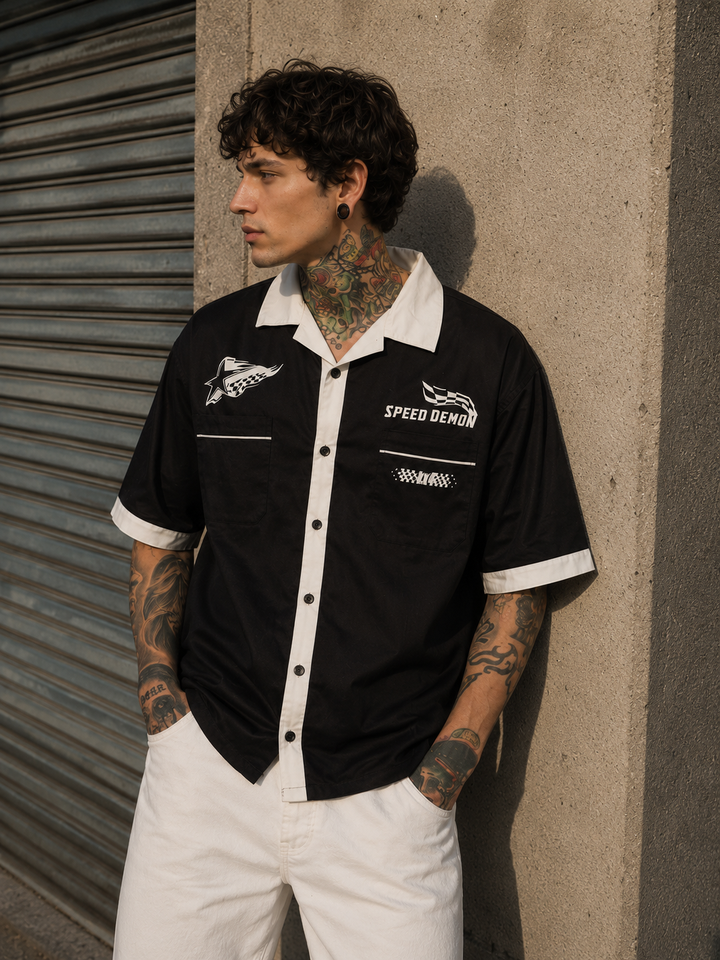 Racing: Brown Oversized Cotton Shirt