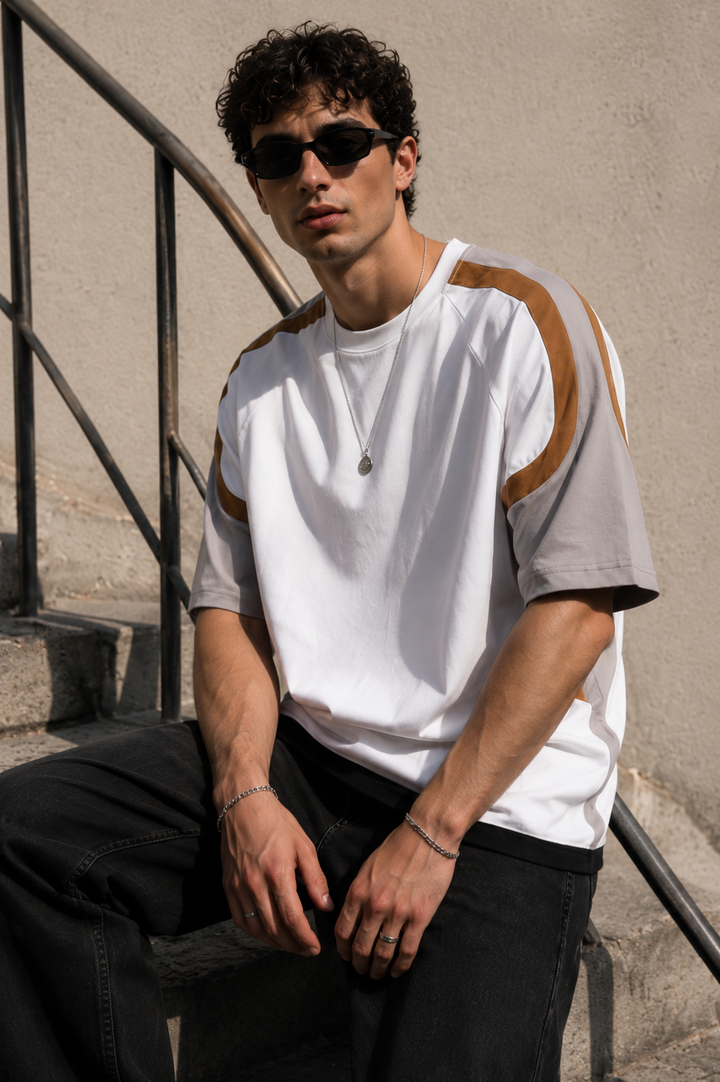 Cut & Sew White Oversized T-shirt