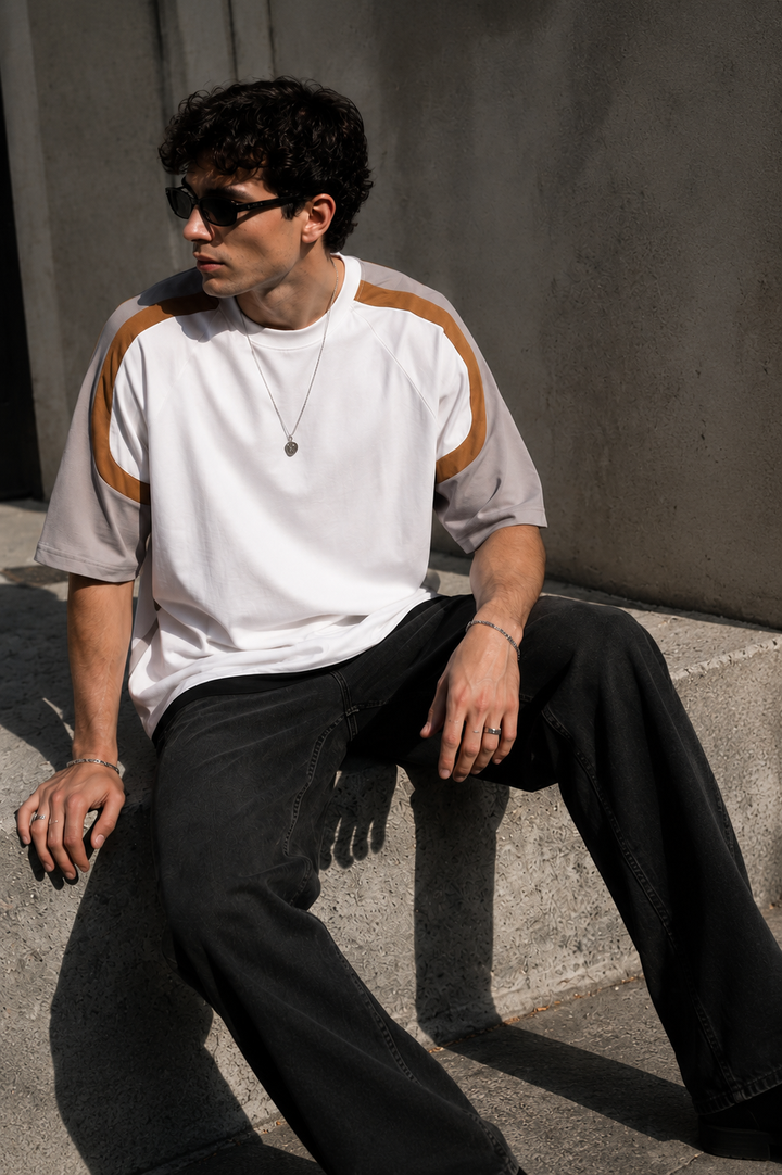 Cut & Sew White Oversized T-shirt