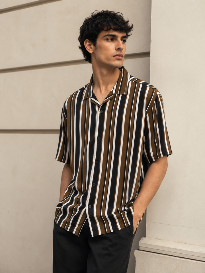 Classic Stripes: Brown & White Cuban Shirt