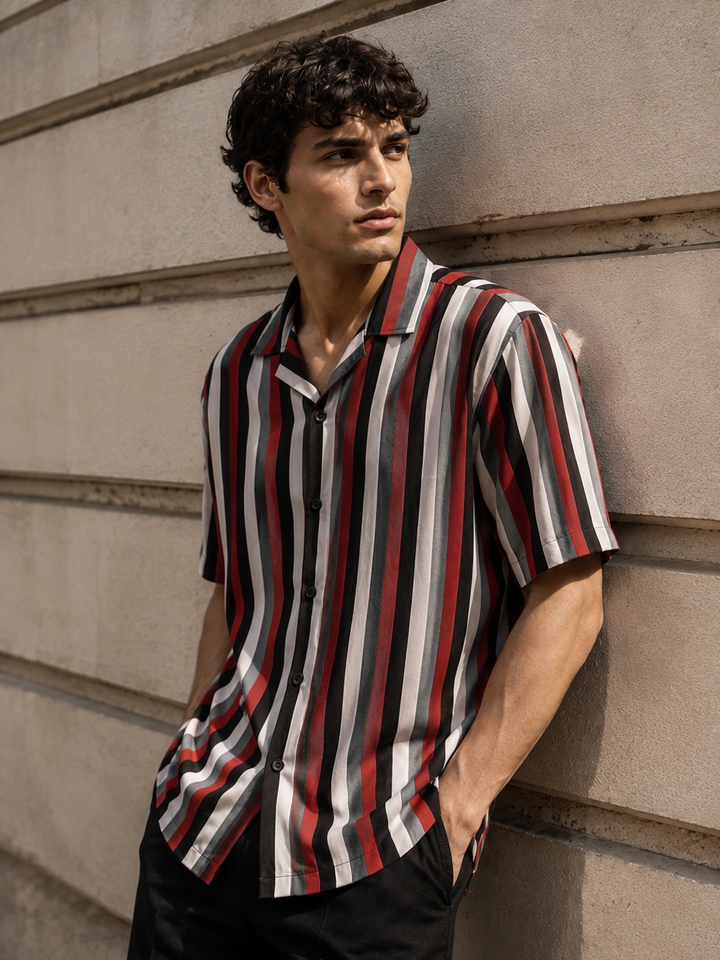 Classic Stripes: Red & Grey Cuban Shirt