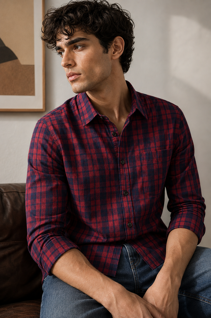 Twill: Red Checks Shirt
