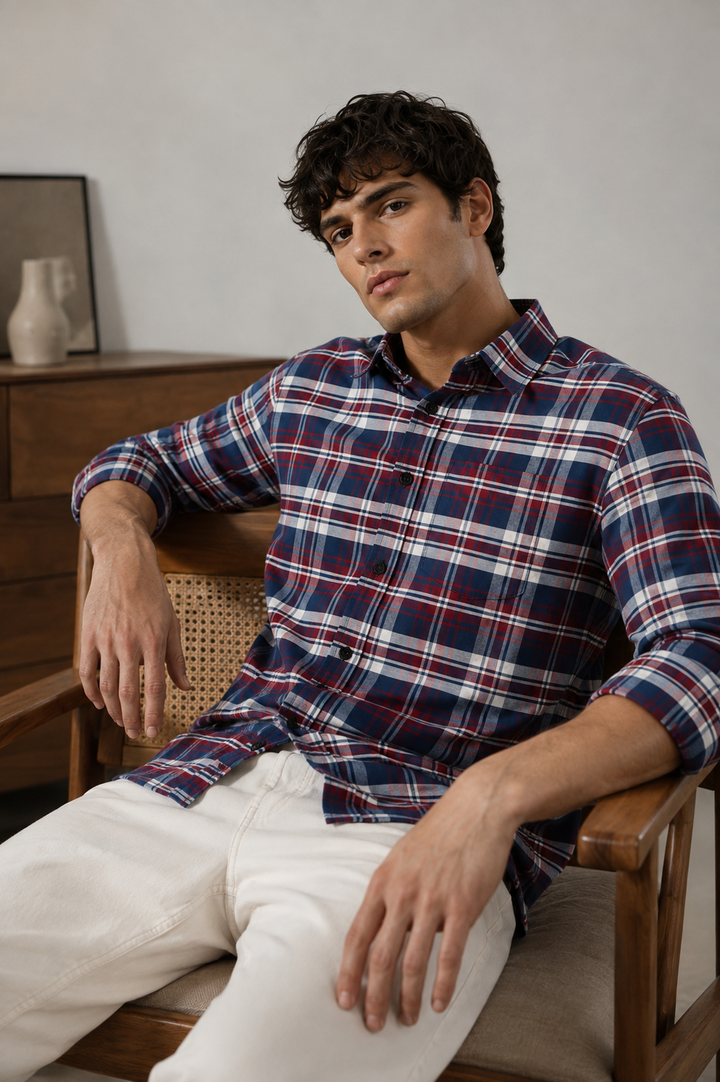 Twill: Red & Blue Checks Shirt
