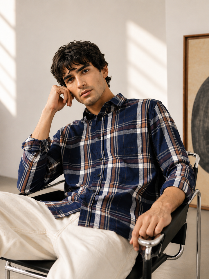 Twill: Navy & Brown Shirt