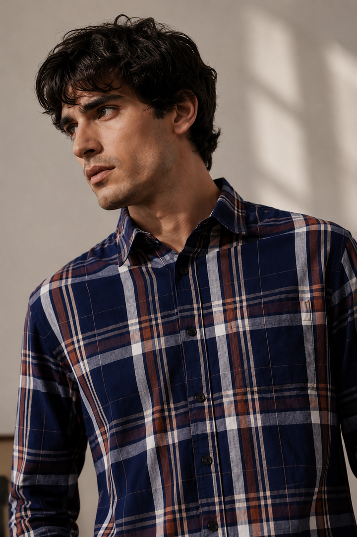 Twill: Navy & Brown Shirt
