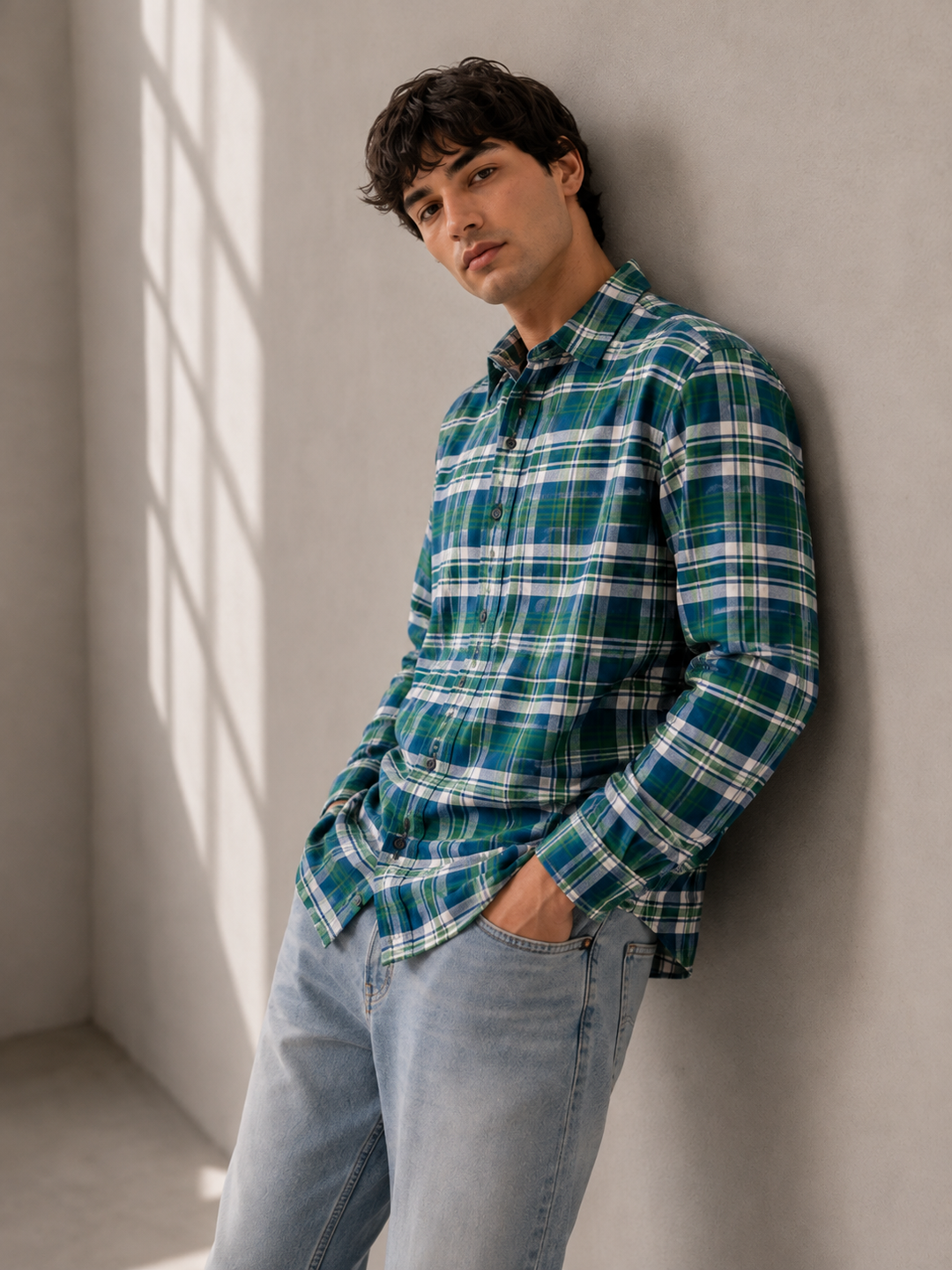 Twill: Green & Blue Checks Shirt