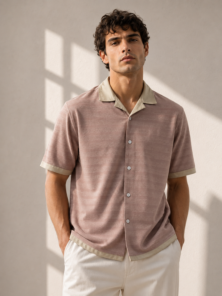 Textured Fabric: Stripes Peach Cuban Shirt