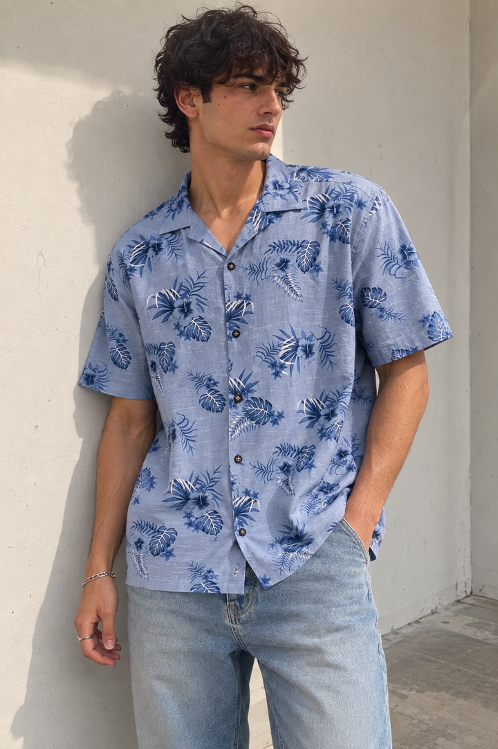 Blue Floral Cuban Shirt