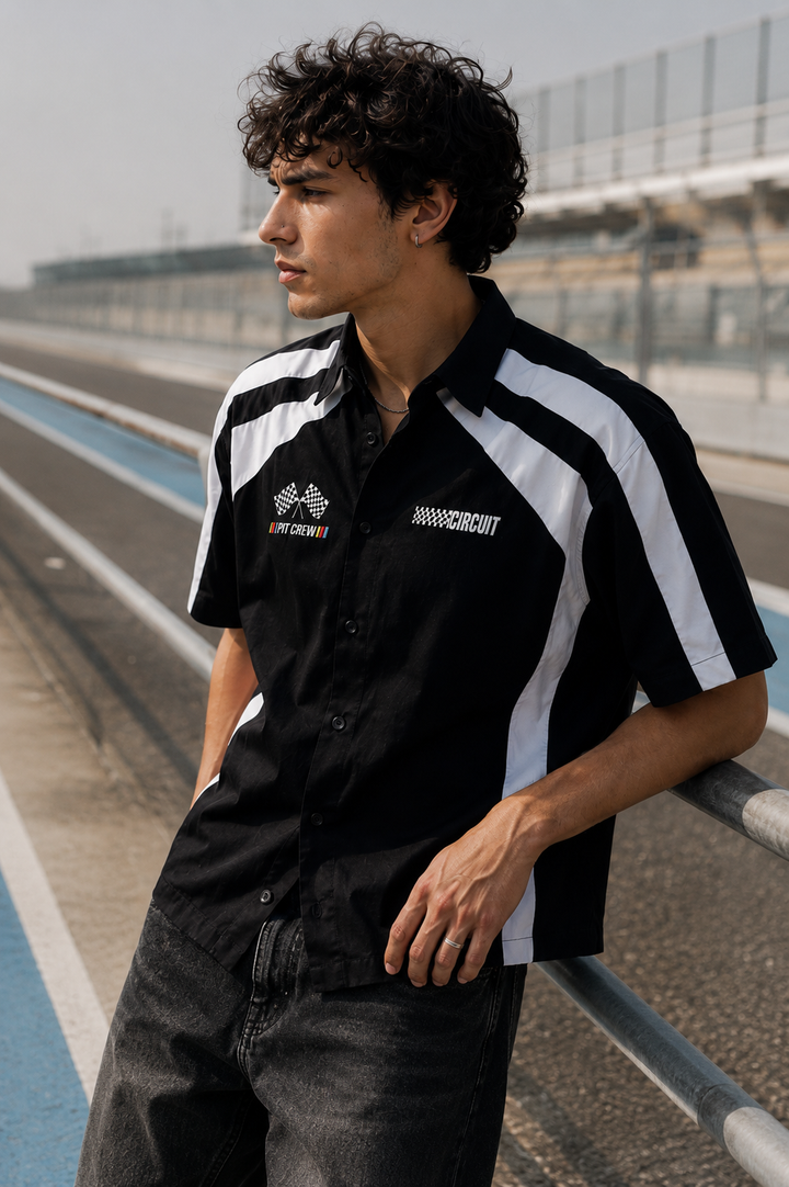 Black & White Racing Cut & Sew Oversized Shirt