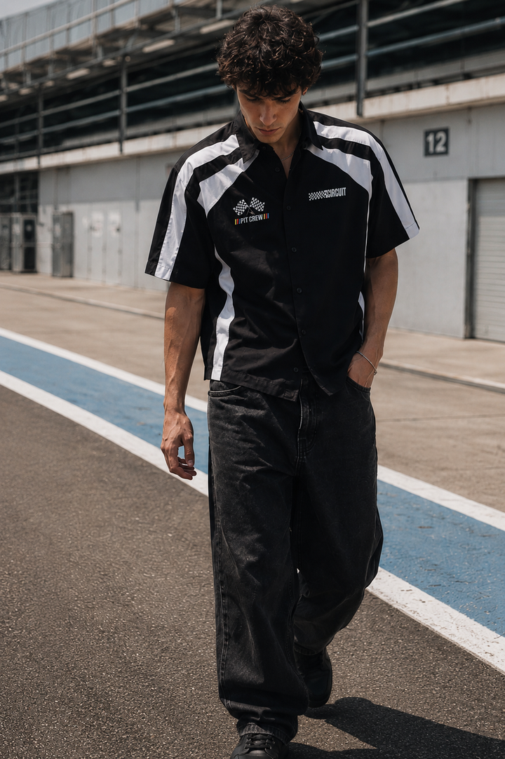 Black & White Racing Cut & Sew Oversized Shirt