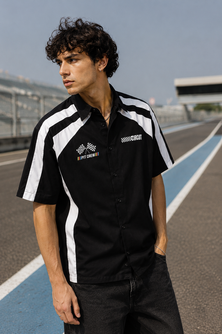 Black & White Racing Cut & Sew Oversized Shirt