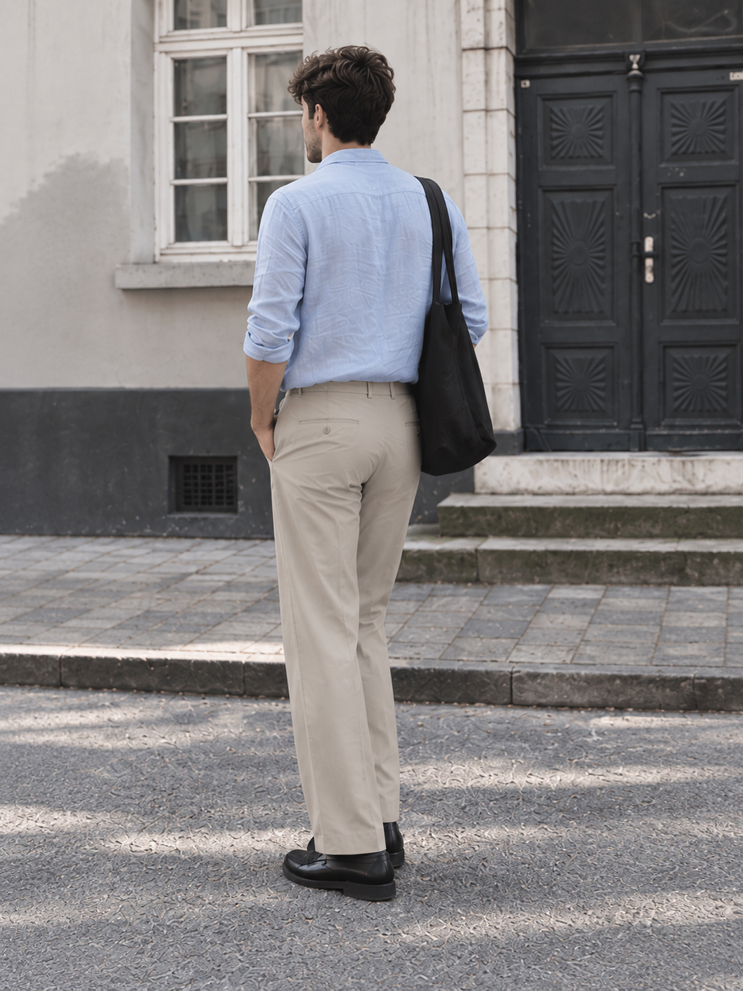 Korean Fit: Straight Creamish Navy Pants