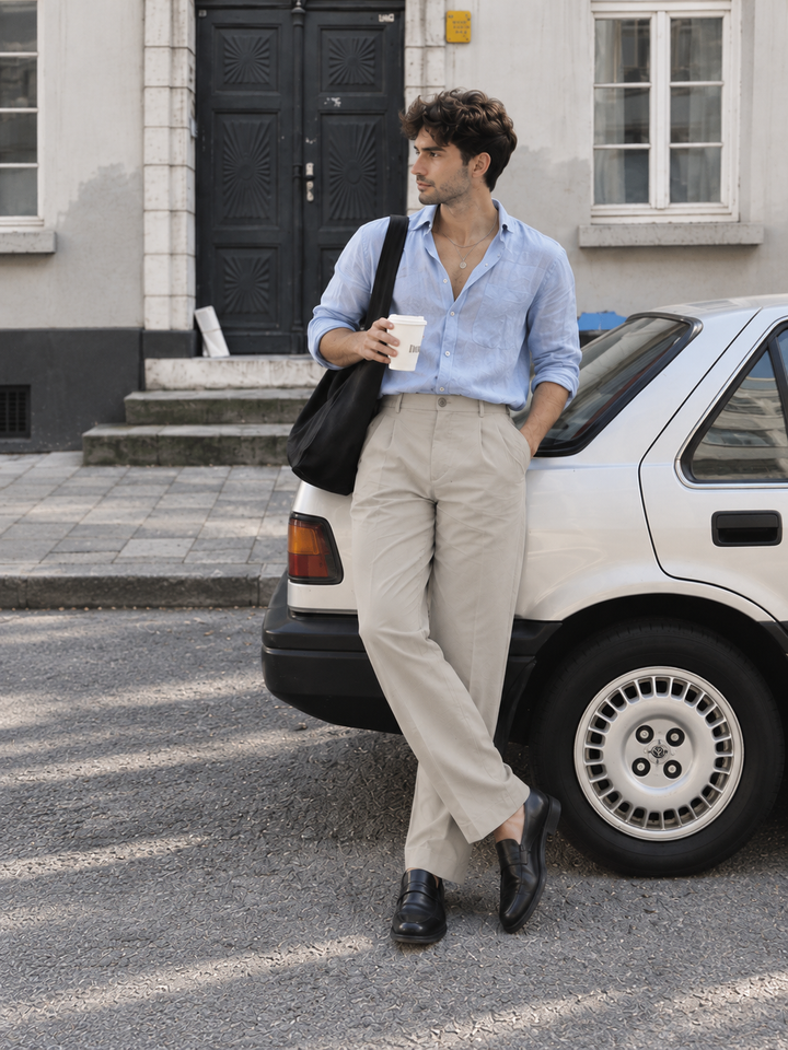Korean Fit: Straight Creamish Navy Pants
