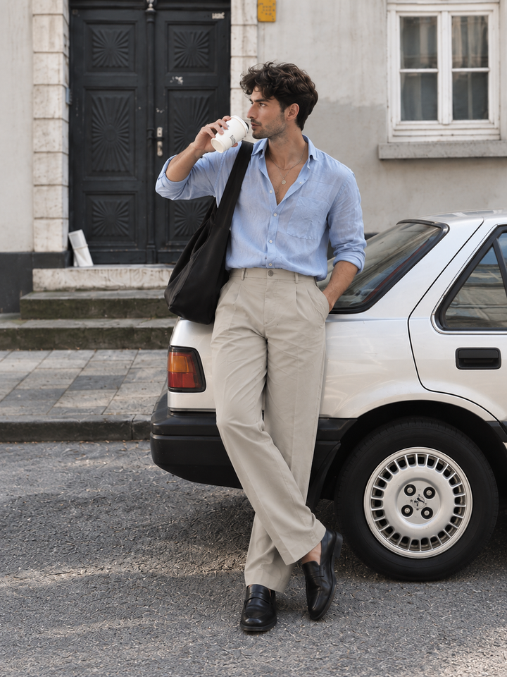 Korean Fit: Straight Creamish Navy Pants