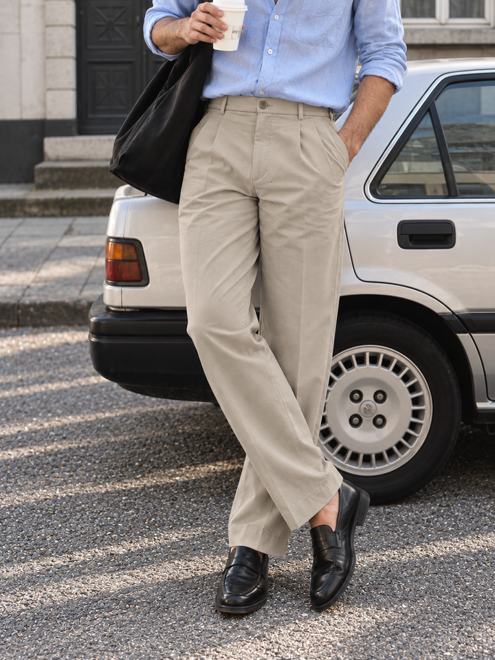 Korean Fit: Straight Creamish Navy Pants