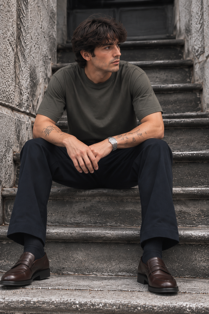 Korean Fit: Straight Fit Navy Pants