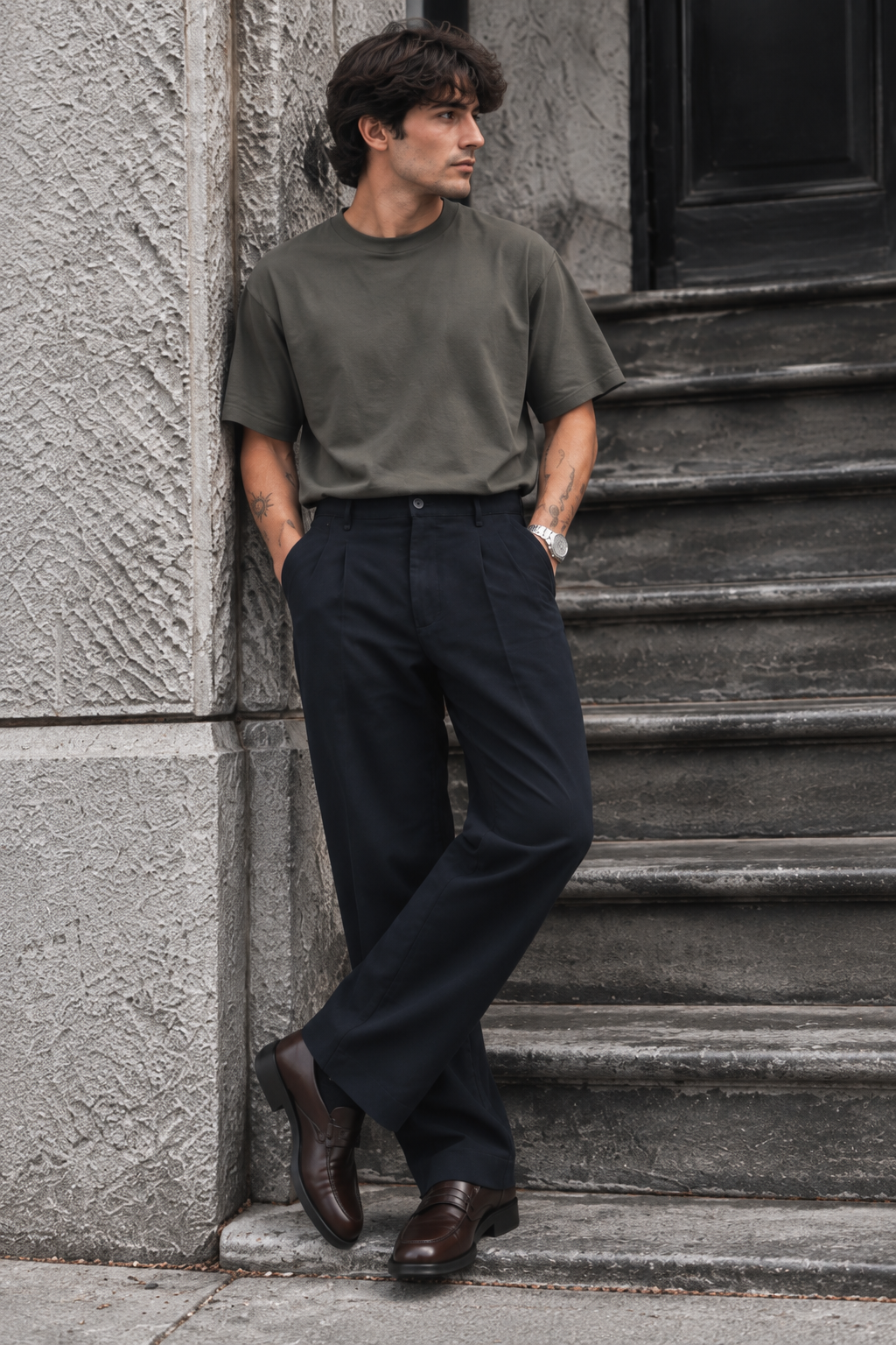 Korean Fit: Straight Fit Navy Pants