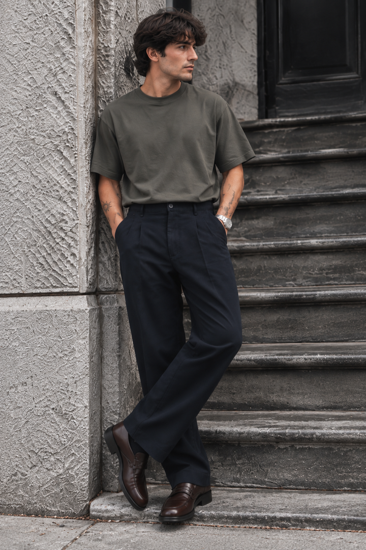 Korean Fit: Straight Fit Navy Pants