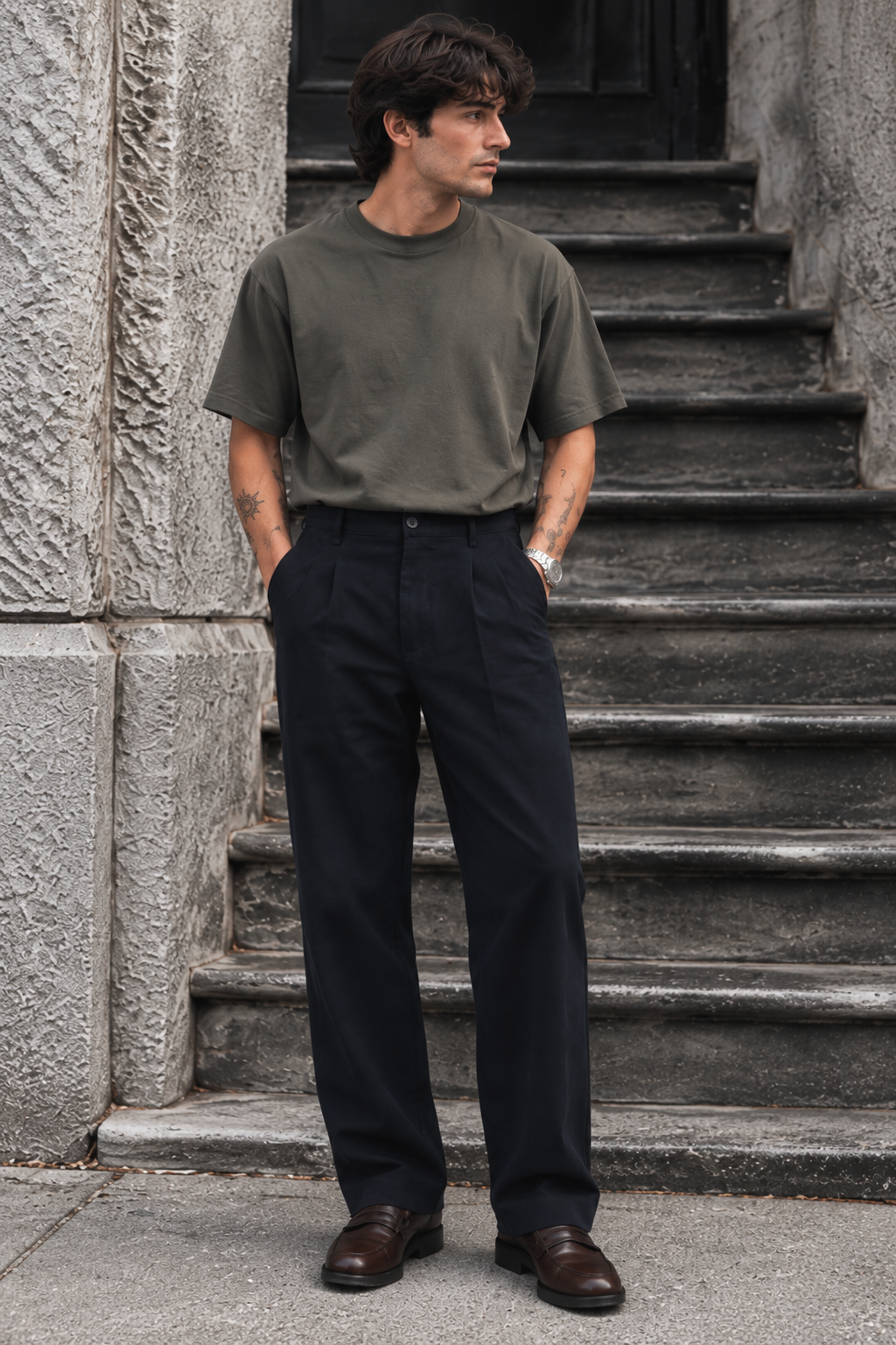 Korean Fit: Straight Fit Navy Pants