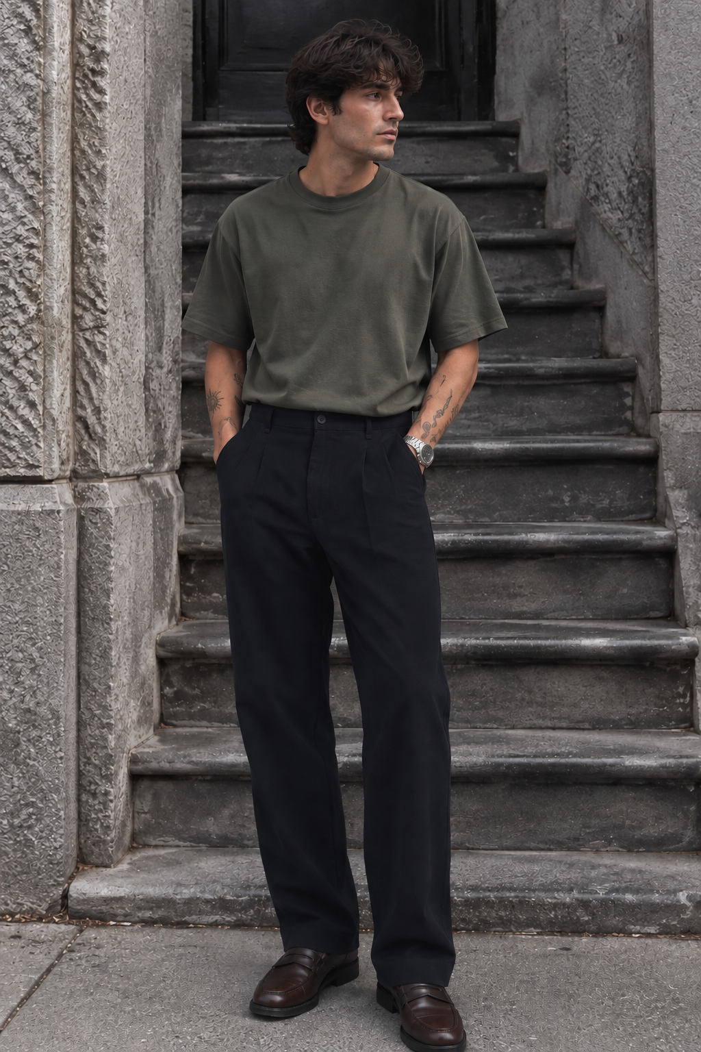 Korean Fit: Straight Fit Navy Pants