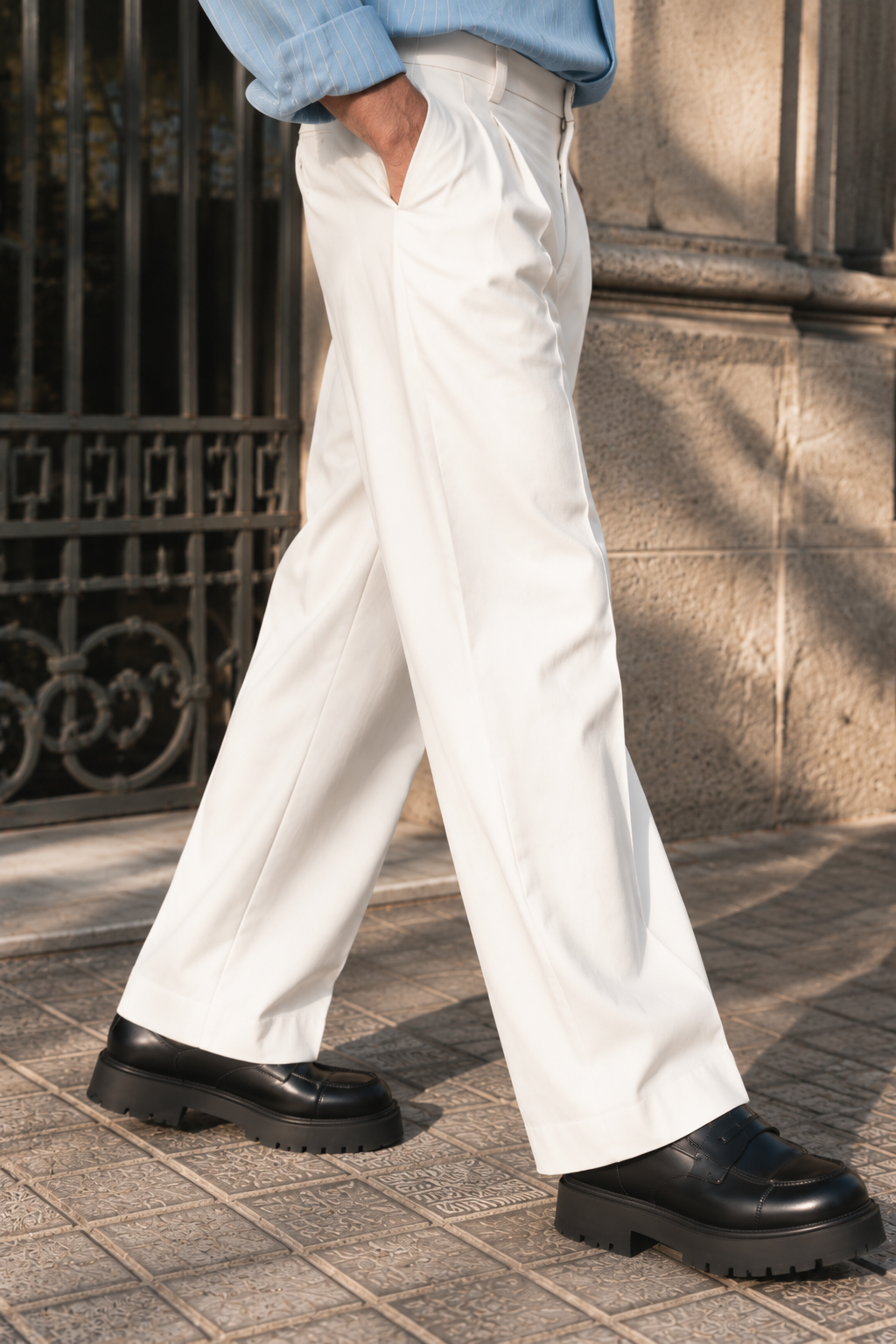 Korean Fit Pants : White Trousers
