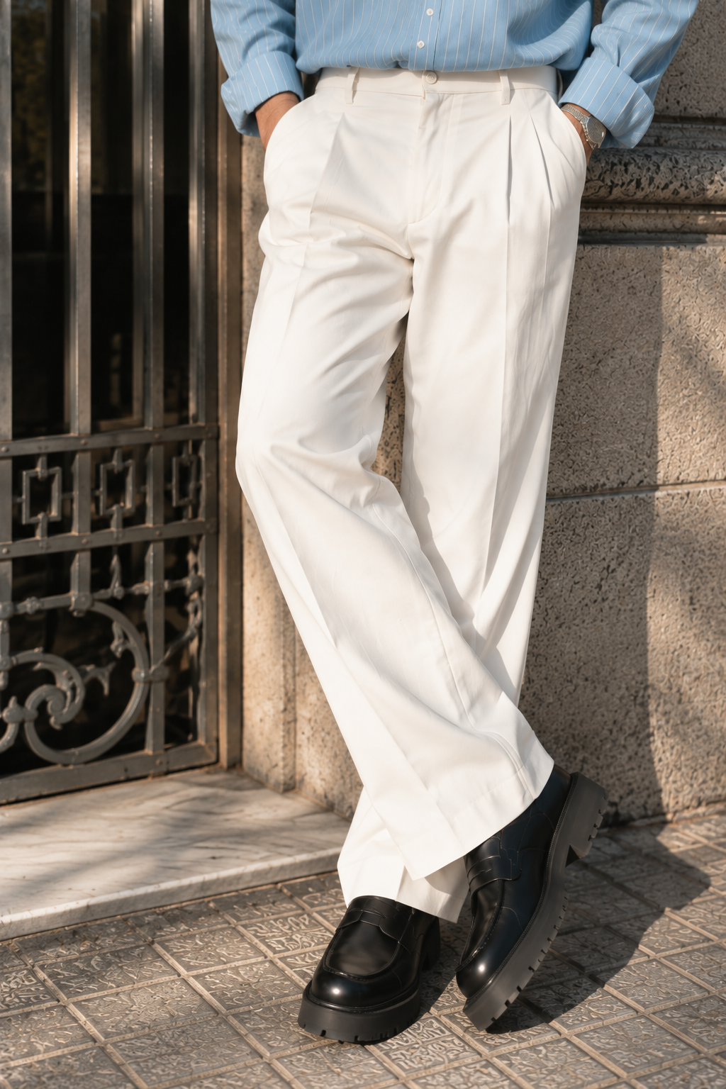 Korean Fit Pants : White Trousers