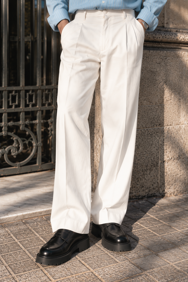 Korean Fit Pants : White Trousers