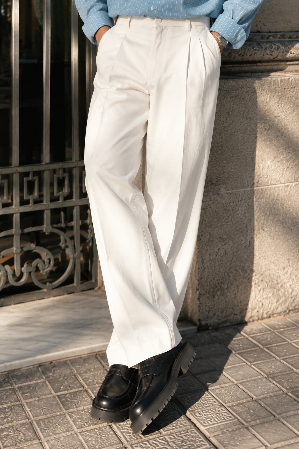 Korean Fit Pants : White Trousers