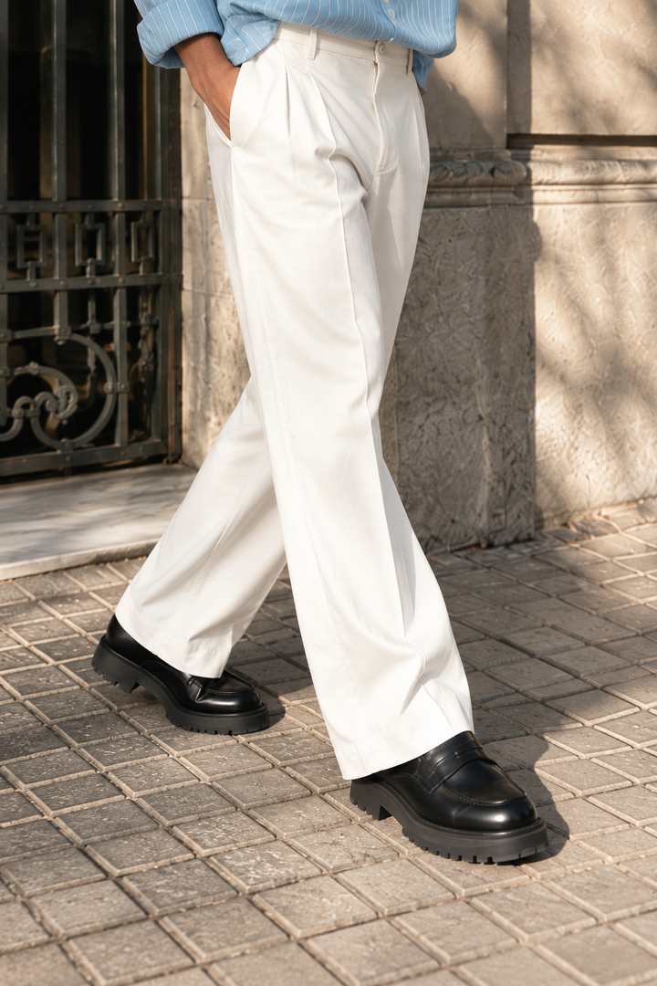 Korean Fit Pants : White Trousers