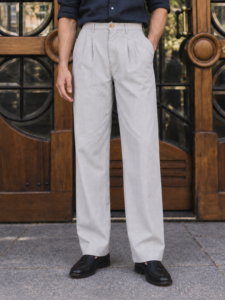 Linen : Pleated Light Grey Baggy Trousers