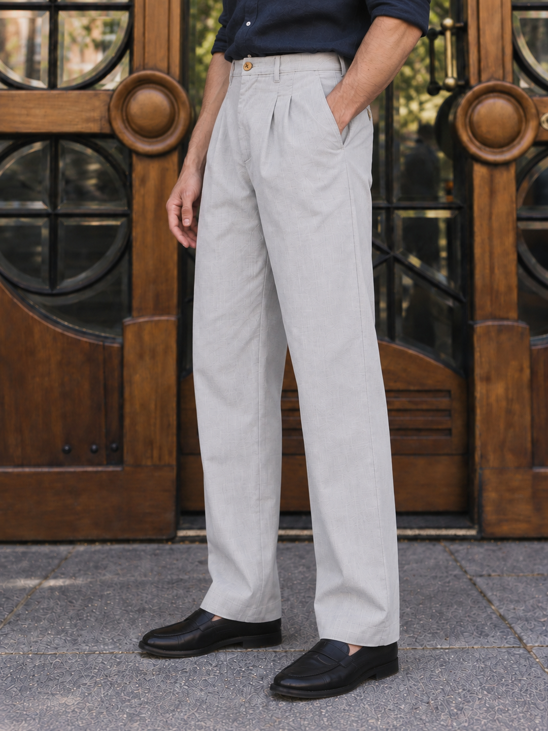 Linen : Pleated Light Grey Baggy Trousers
