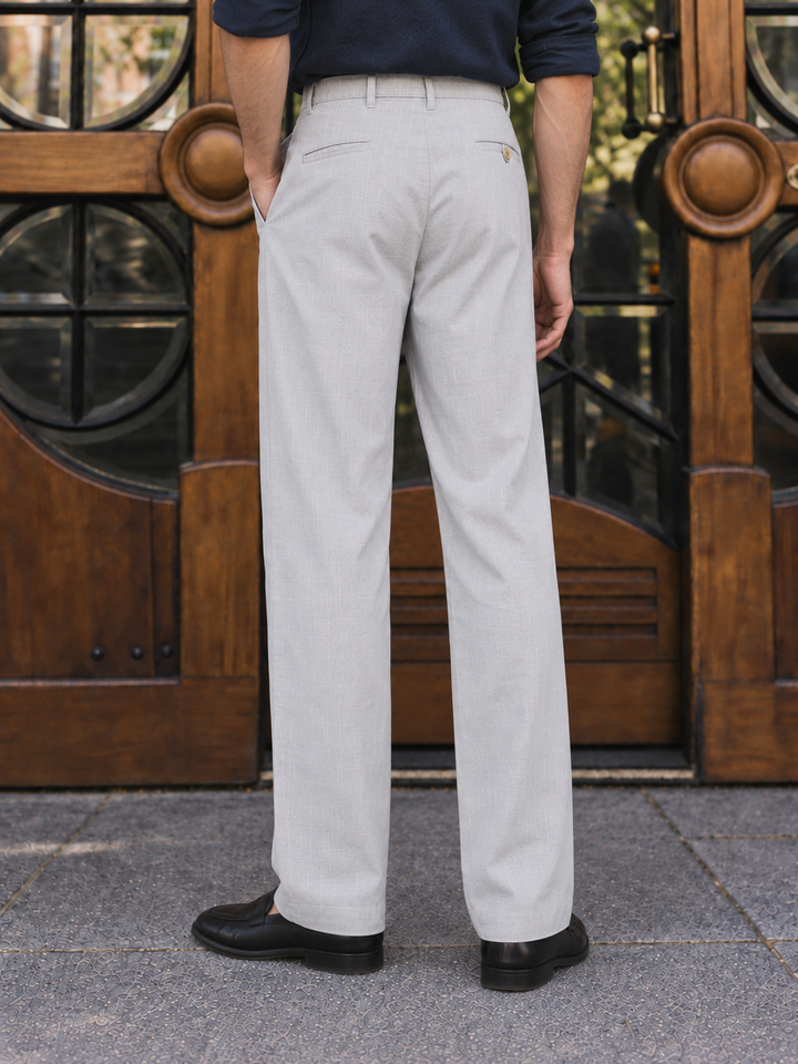 Linen : Pleated Light Grey Baggy Trousers