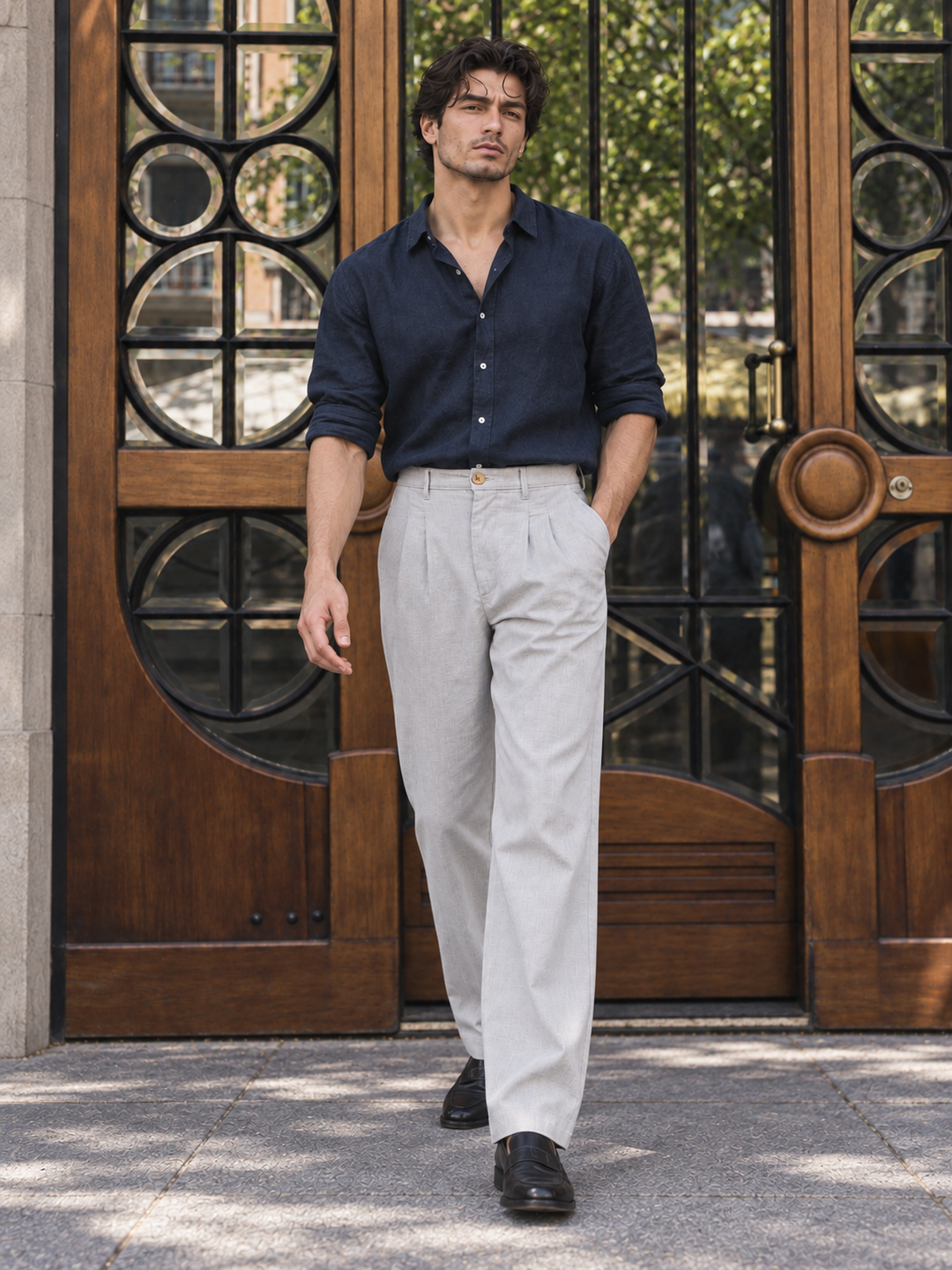 Linen : Pleated Light Grey Baggy Trousers