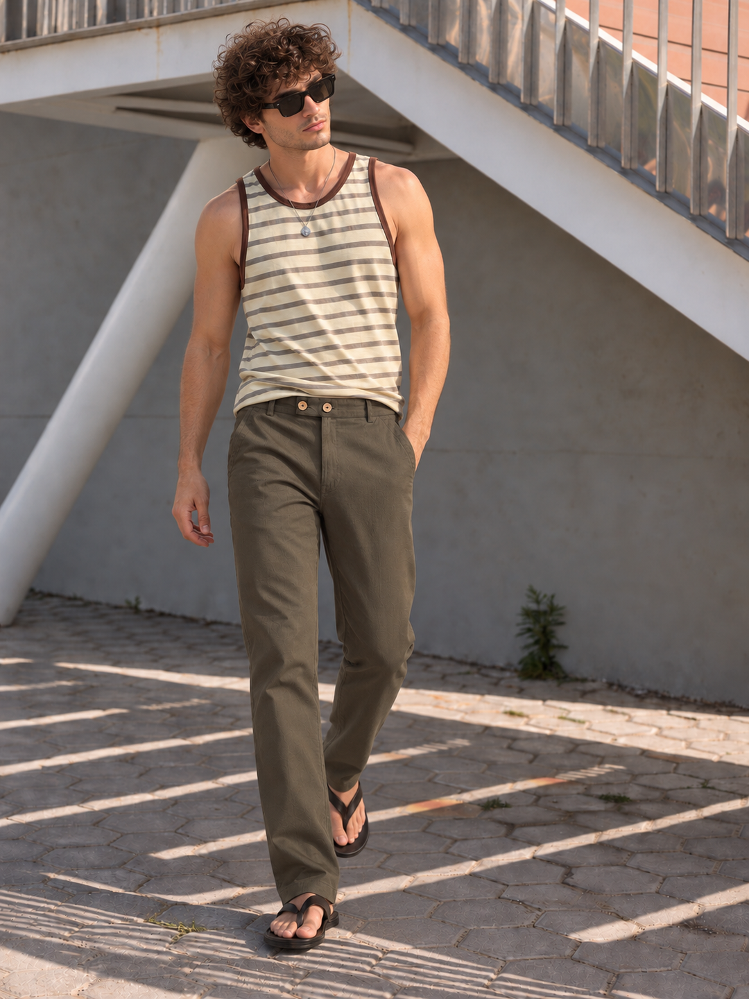 Casual Fit : Olive Green Linen Trousers