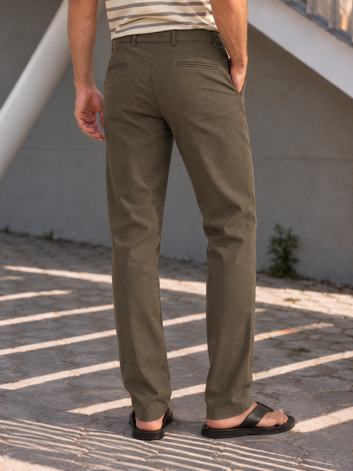 Casual Fit : Olive Green Linen Trousers