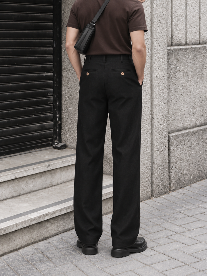 Linen : Pleated Black Baggy Trousers
