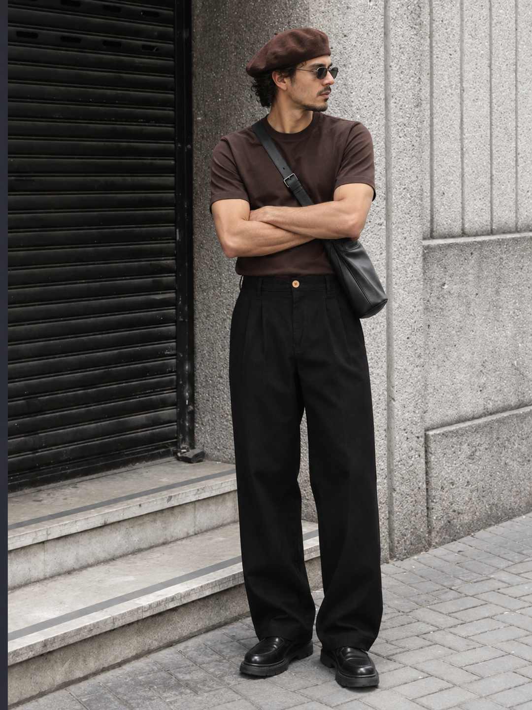 Linen : Pleated Black Baggy Trousers