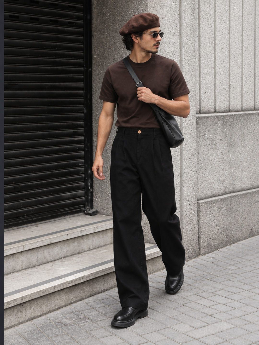 Linen : Pleated Black Baggy Trousers